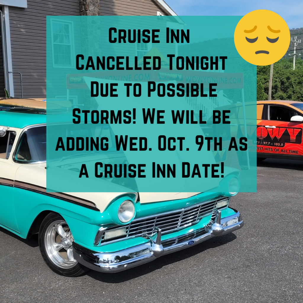 Cruise Inn Postponed to Next Week Due to Storms tonight!!