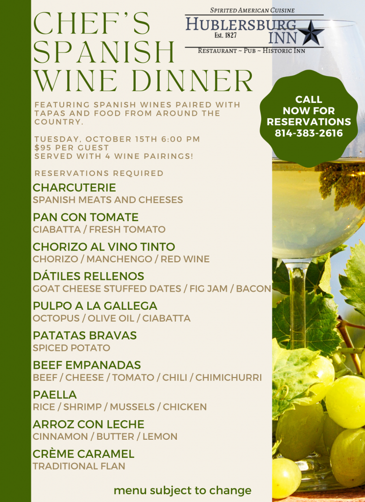 Spanish wine. dinner menu 2024